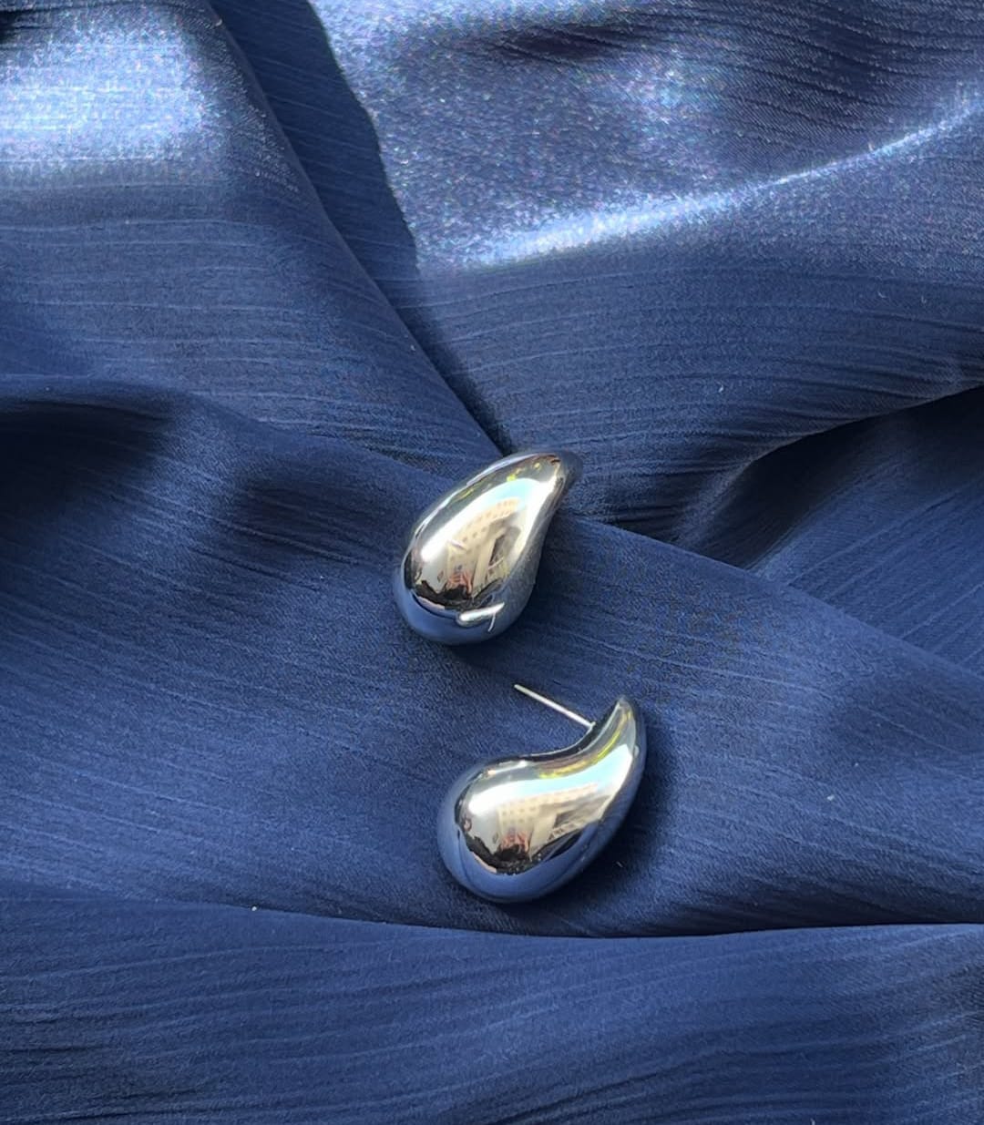 Luxury Silver Teardrop Stud Earrings for Women | Modern Minimalist Statement Earrings