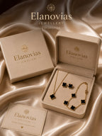 Luxury Black Clover 3-Piece Jewelry Set for Women | Gold Necklace, Bracelet & Earrings