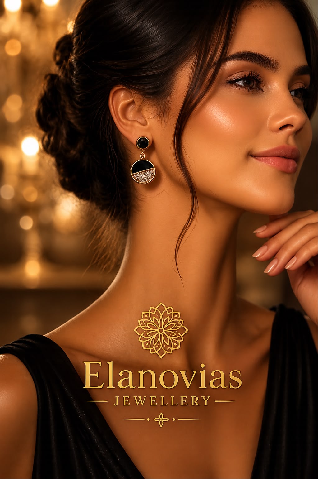 Luxury Black Crystal Drop Earrings for Women | Gold-Tone Elegant Statement Earrings