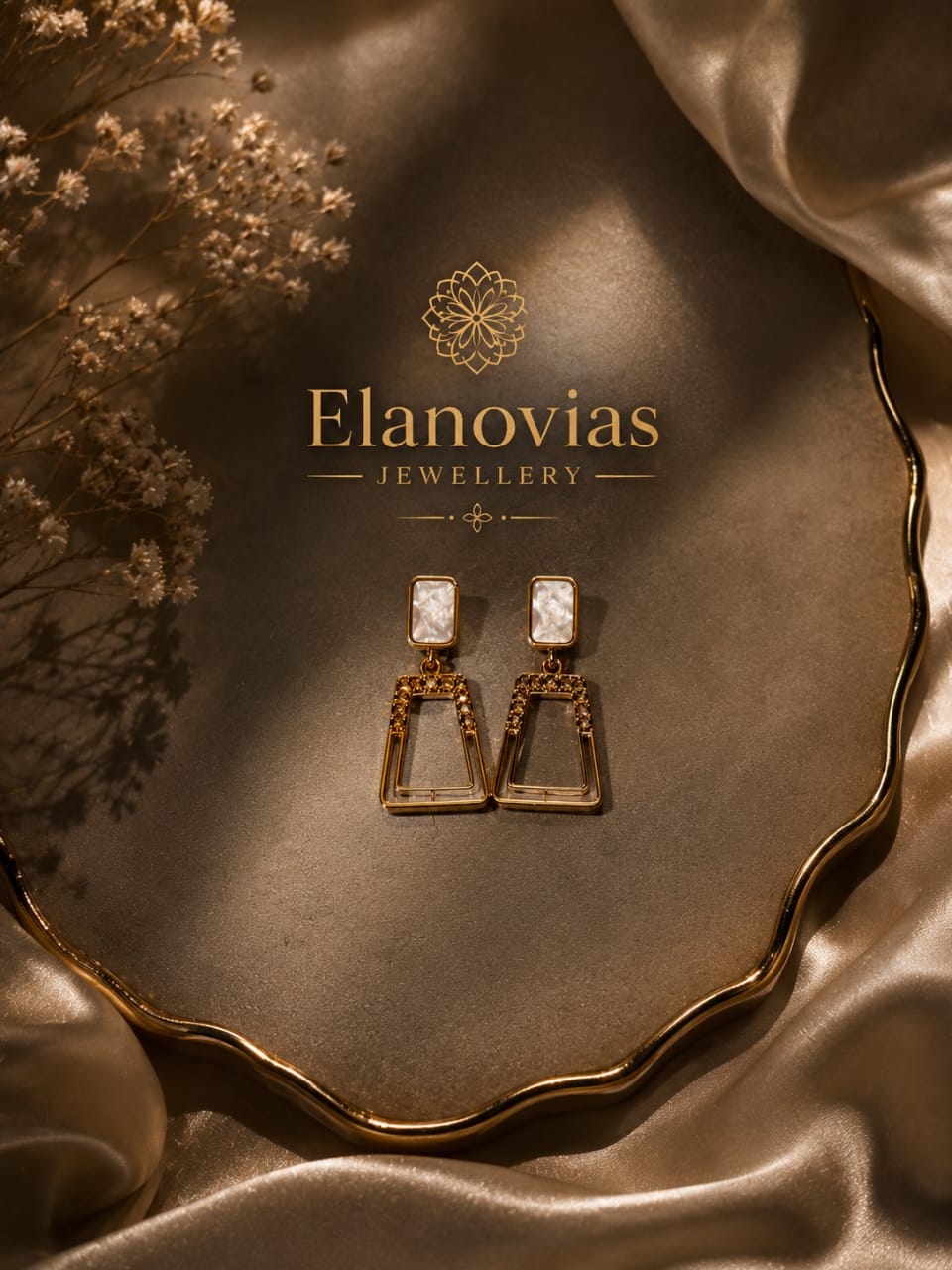 Luxury Geometric Gold Drop Earrings for Women | Elegant White Stone Statement Earrings