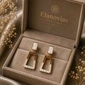 Luxury Geometric Gold Drop Earrings for Women | Elegant White Stone Statement Earrings