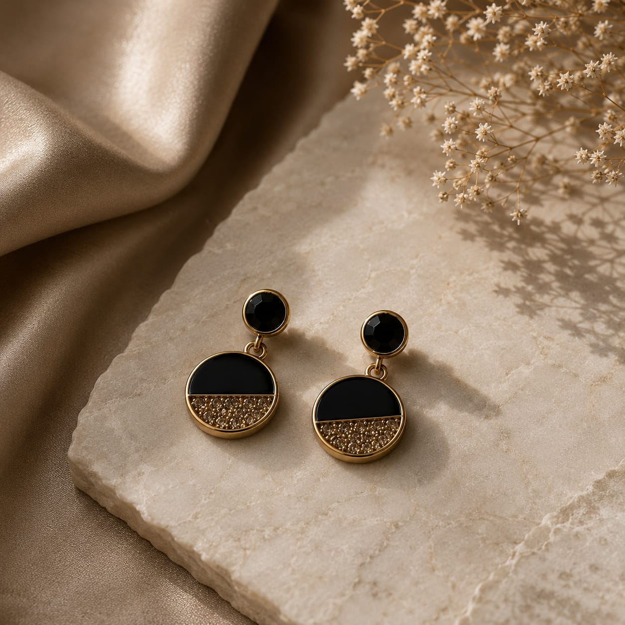 Luxury Black Crystal Drop Earrings for Women | Gold-Tone Elegant Statement Earrings