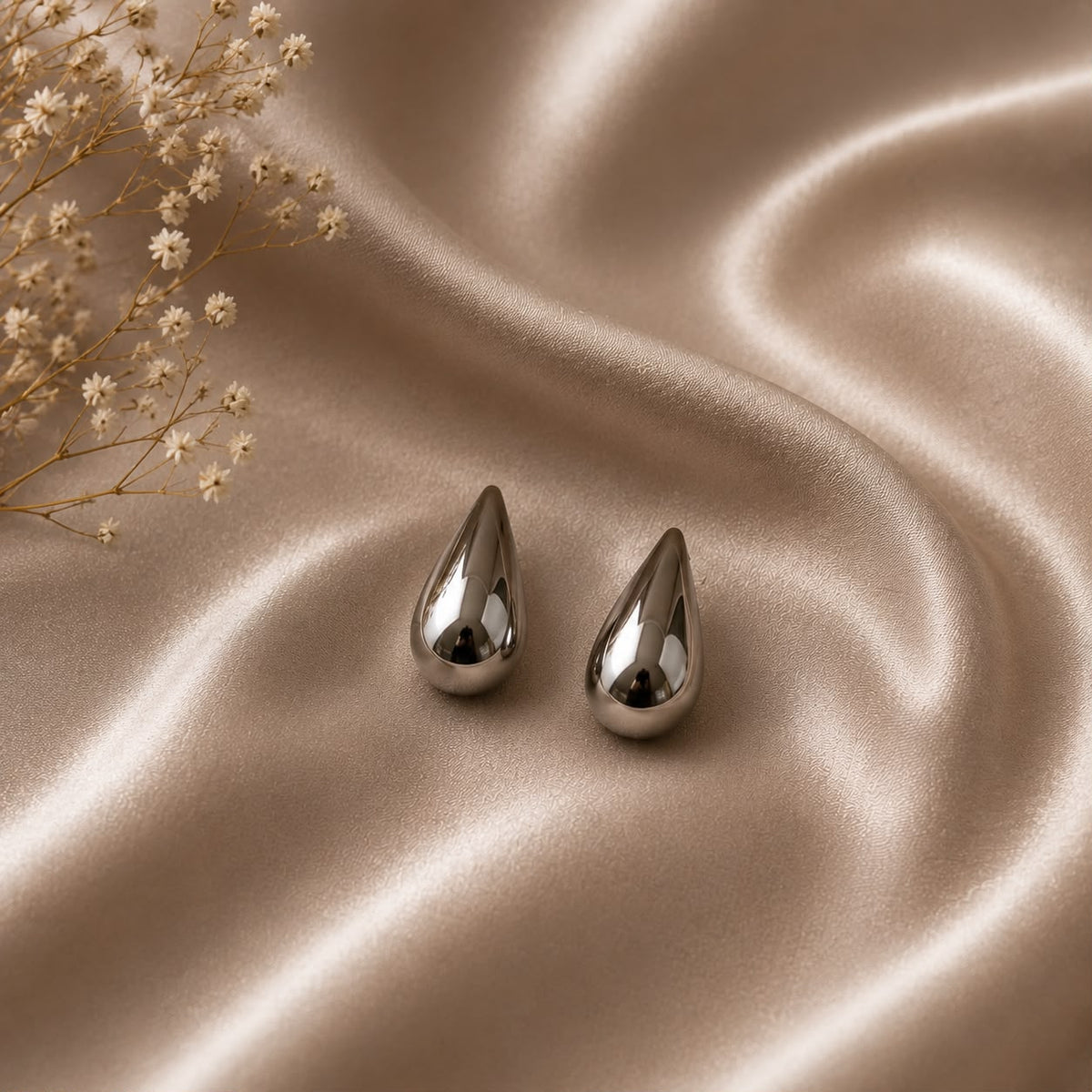 Luxury Silver Teardrop Stud Earrings for Women | Modern Minimalist Statement Earrings