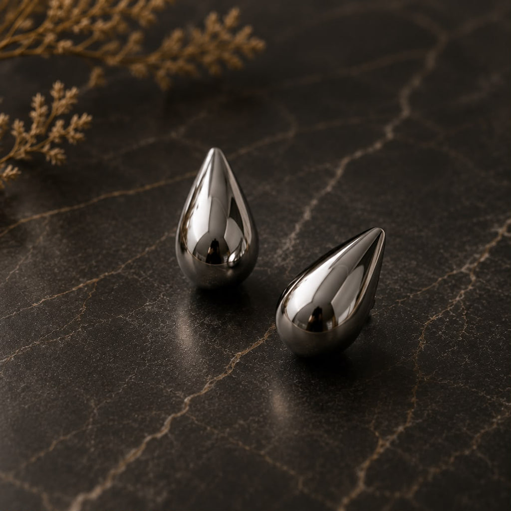 Luxury Silver Teardrop Stud Earrings for Women | Modern Minimalist Statement Earrings
