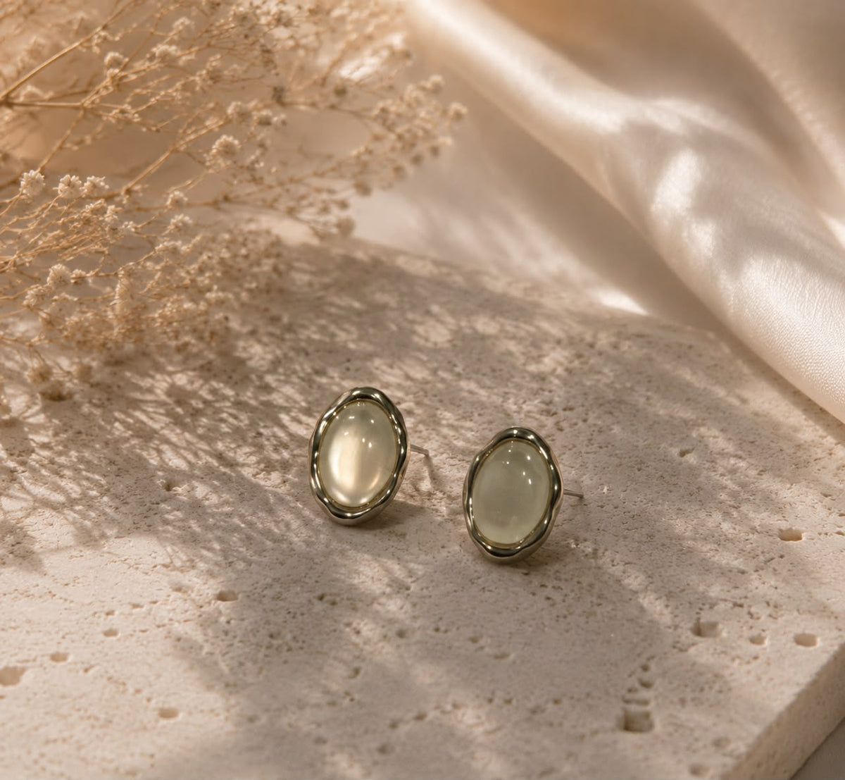 Elegant White Stone Necklace & Earrings Set for Women | Silver-Tone Minimalist Jewelry