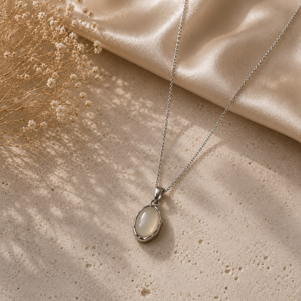 Elegant White Stone Necklace & Earrings Set for Women | Silver-Tone Minimalist Jewelry
