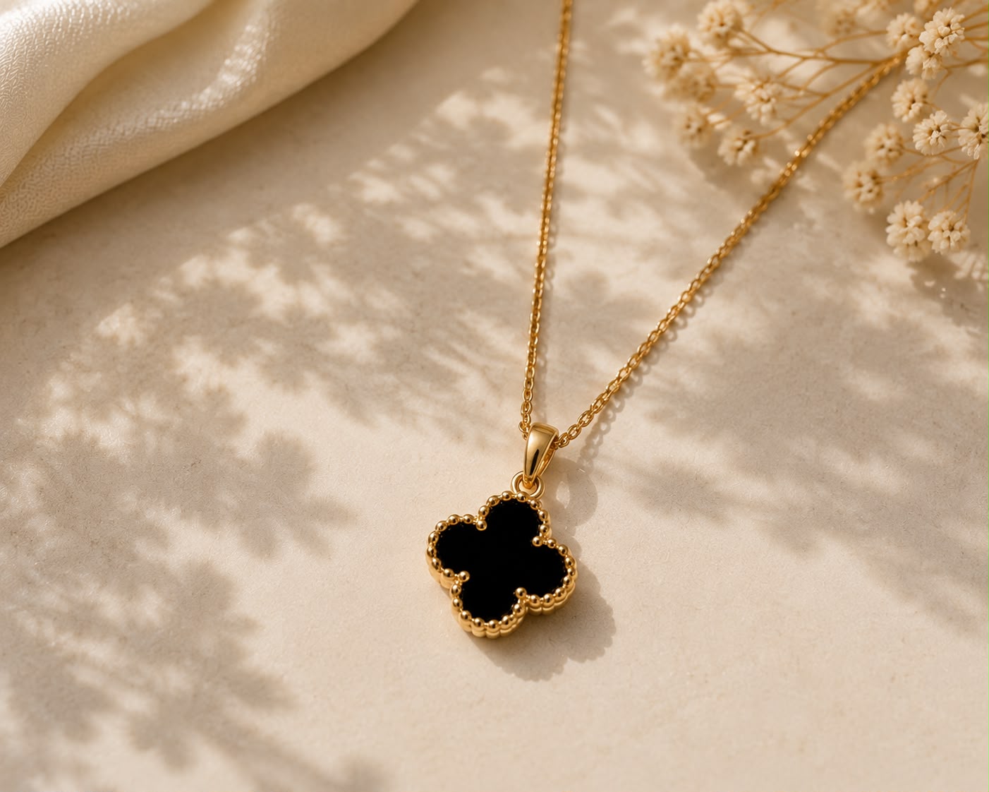 Luxury Black Clover 3-Piece Jewelry Set for Women | Gold Necklace, Bracelet & Earrings